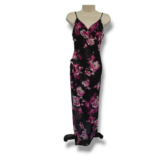 Fashion Nova women's black floral mesh lined bodycon high low Dress  - medium​ - Picture 6 of 12